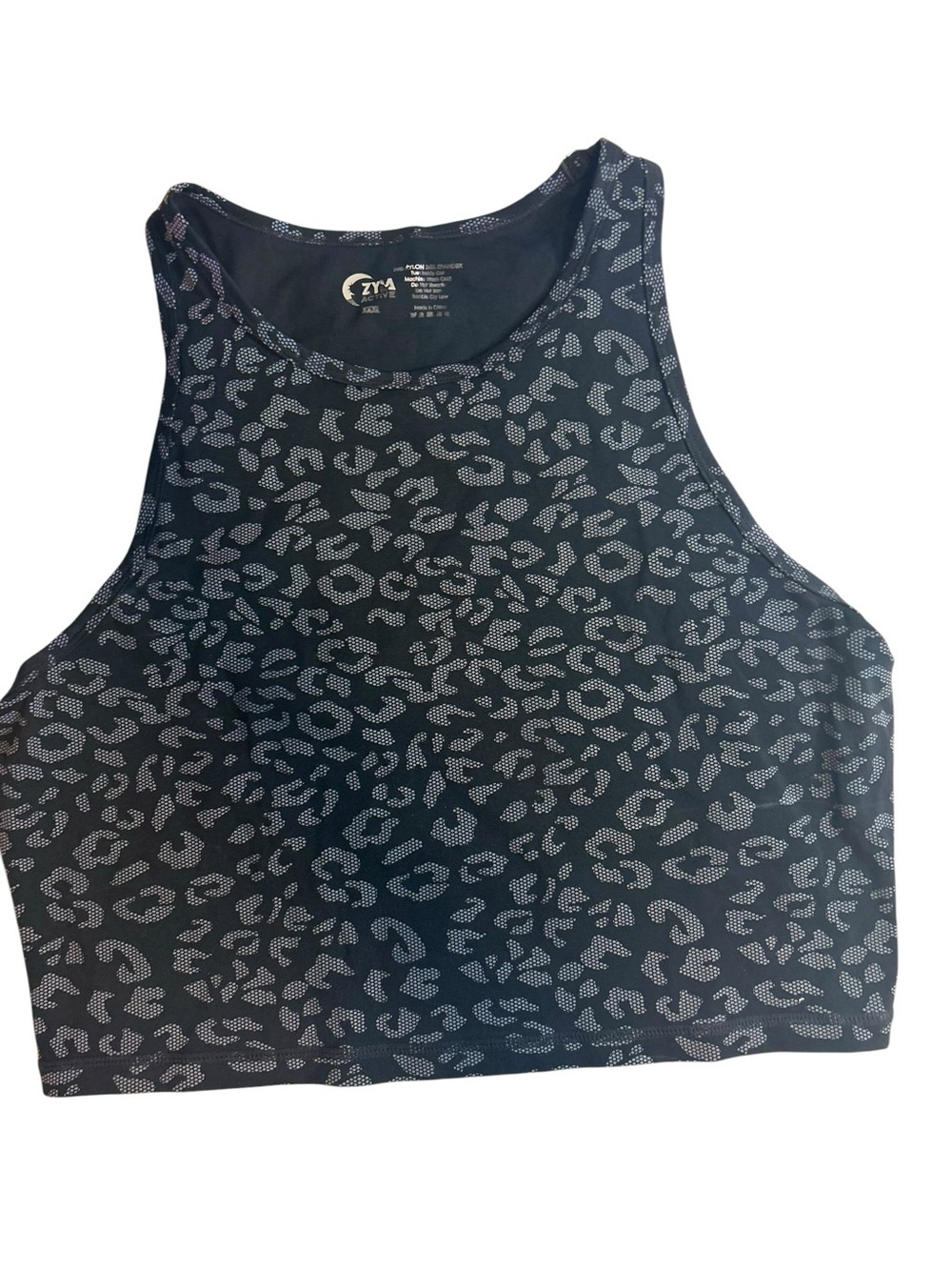 ZYIA Active Leopard Print Crop Tank XXL Black Gray Athletic Workout Top